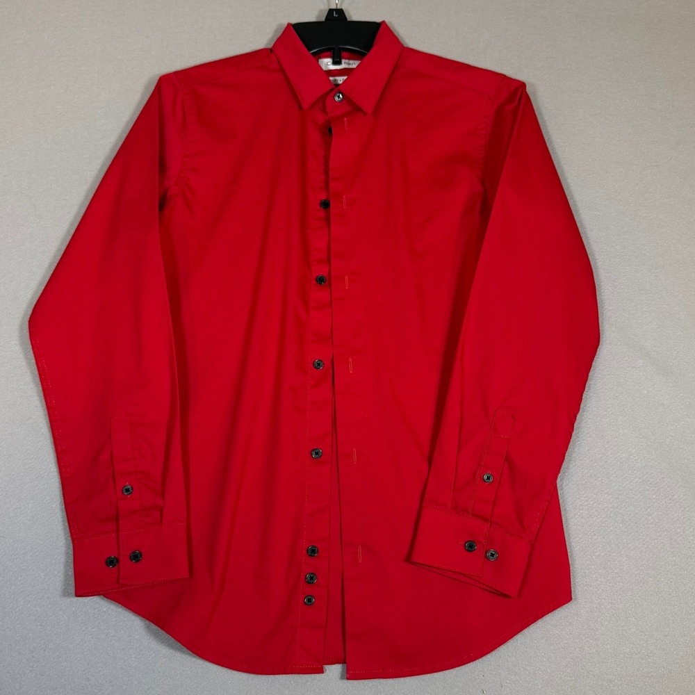 Calvin Klein Boys Slim Fit Stretch Dress Shirt Red Size 16 Long Sleeve CTFD829FG